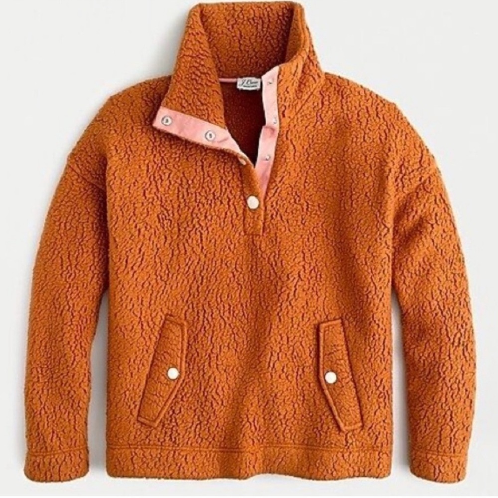J. Crew Rust Sherpa Snap-Placket Pullover - image 2